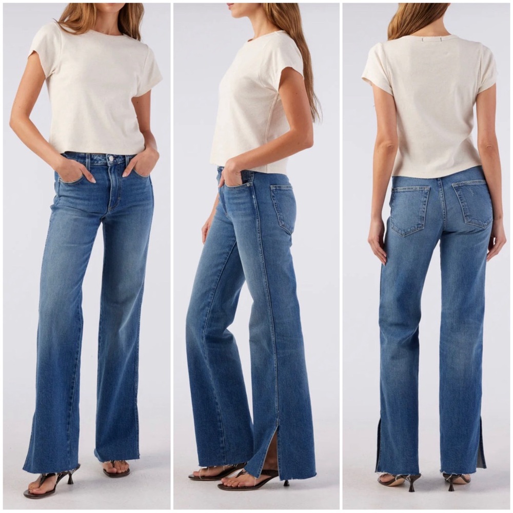 AMO Women’s Size 30 Dearest Wash Georgia High‎ Rise Split Hem Slim Flare Jeans